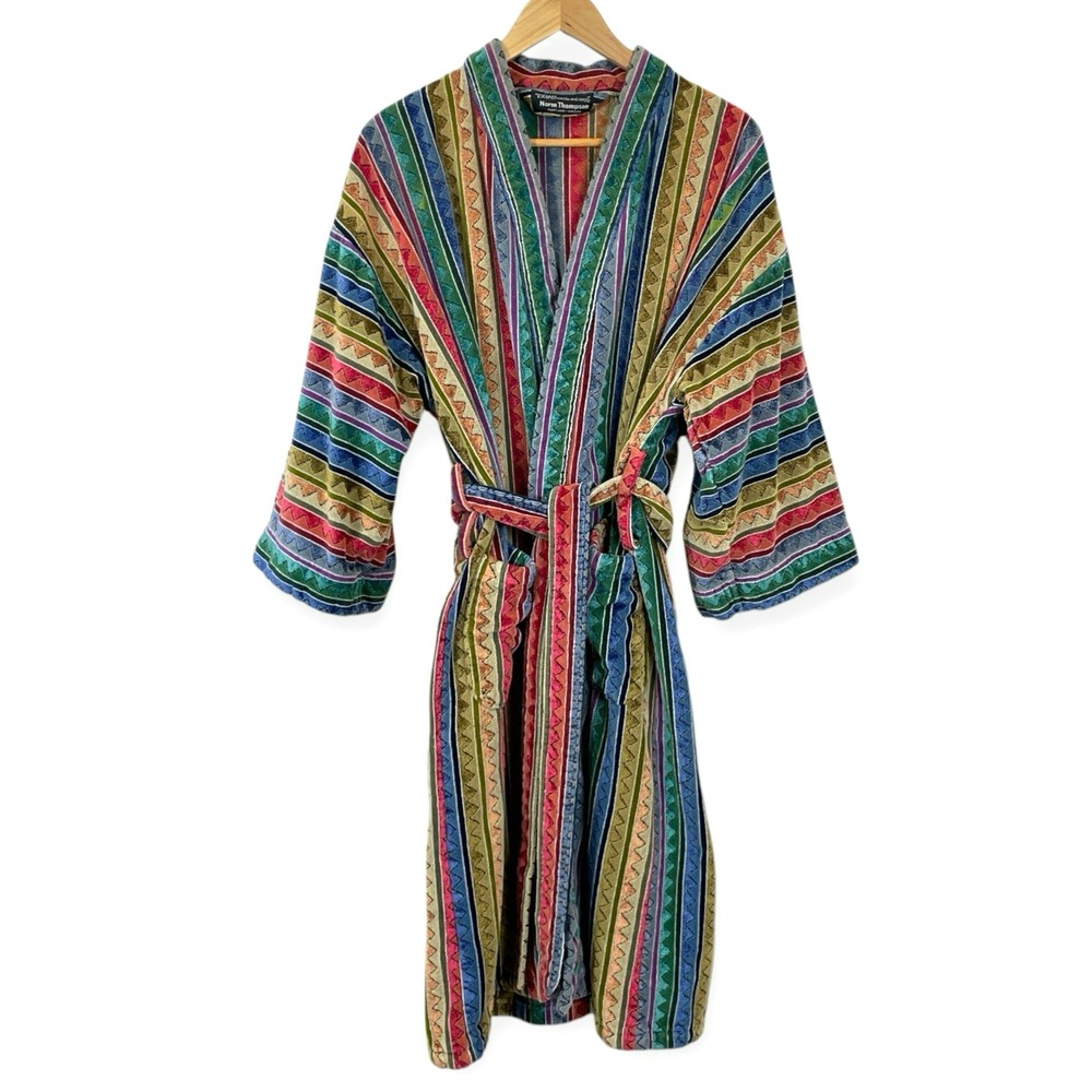 VTG Norm Thompson Robe Mens One Size Colorful Stripe Cotton Terry Southwestern